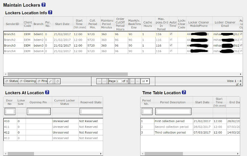 Last Mile Solution Locker System Maintenance Screen